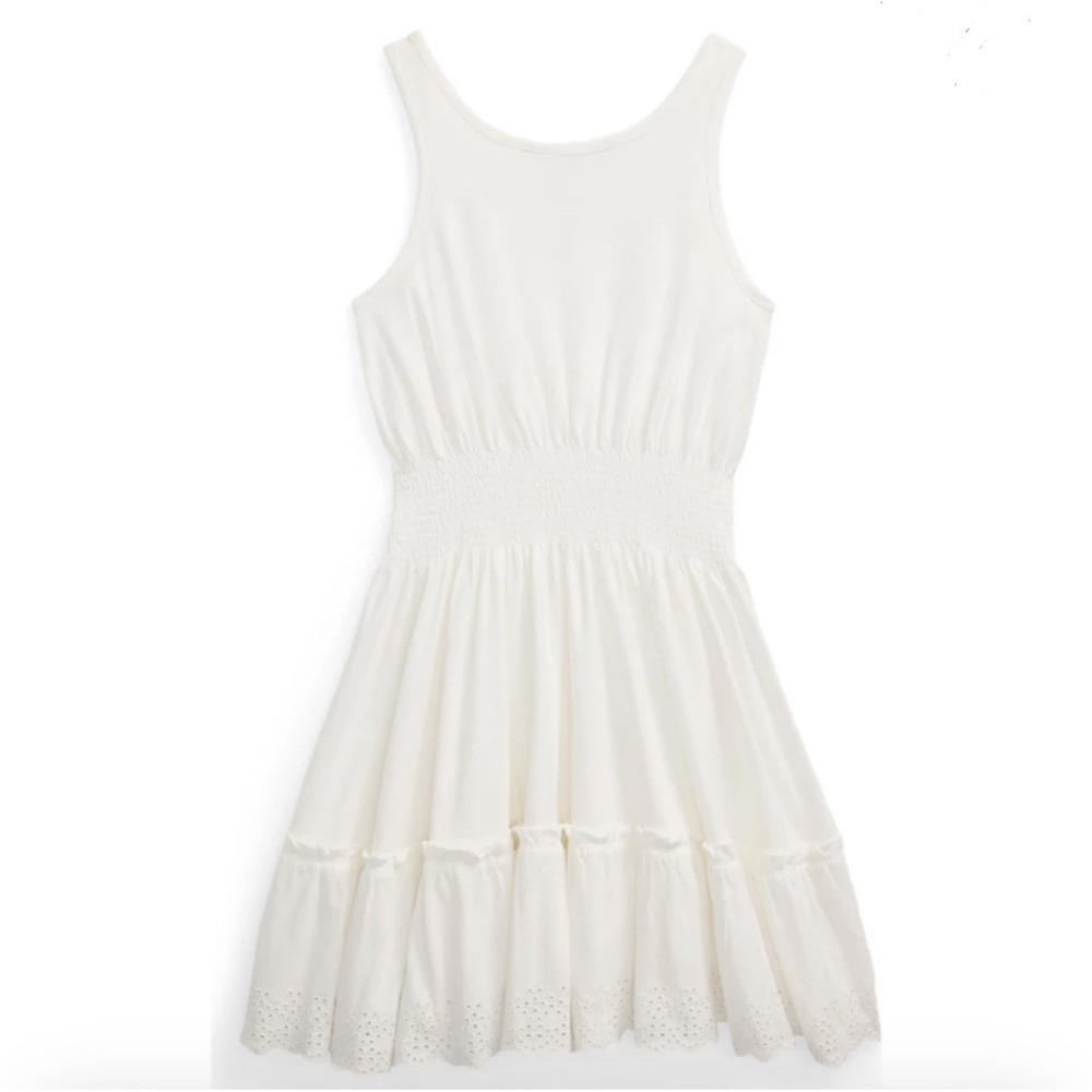 NEW Polo Ralph Lauren Girls White Sleeveless Smocked Eyelet Fit & Flare Dress 4T
